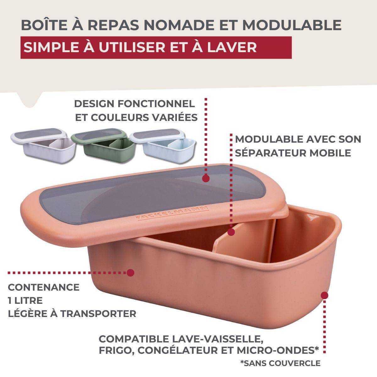 Lot de 2 lunchbox 1L avec 2 ustensiles de cuisine Fackelmann Storage - Image 7