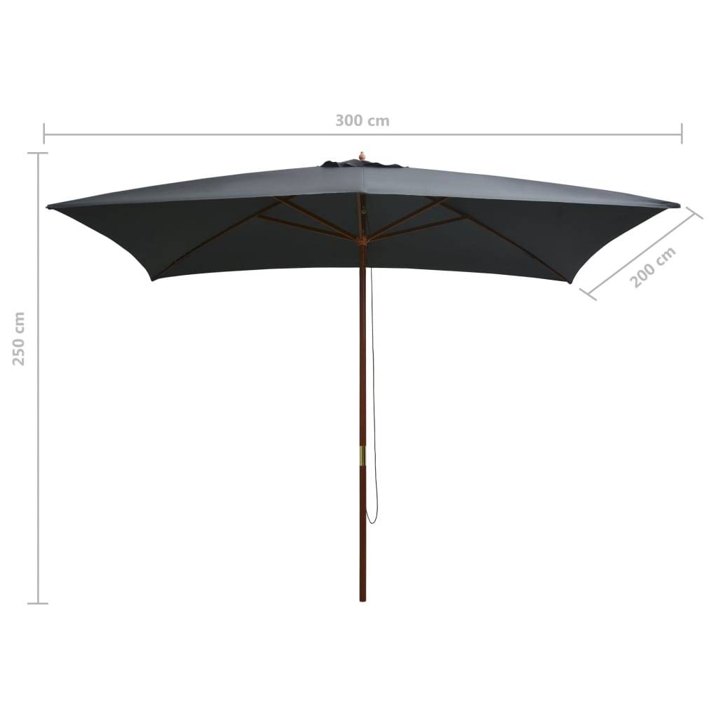 PANGIVO - Parasol de jardin avec mât en bois anthracite 200 x 300 x 250 cm - PANGIVO - Image 7