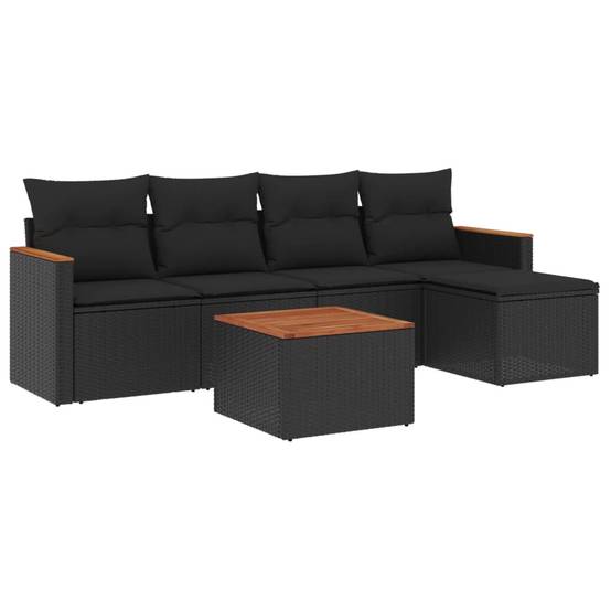Salon de jardin 6 pcs résine tressée modulable avec table et pouf pour Noir – ComfortXL Outdoor Living - Image 2