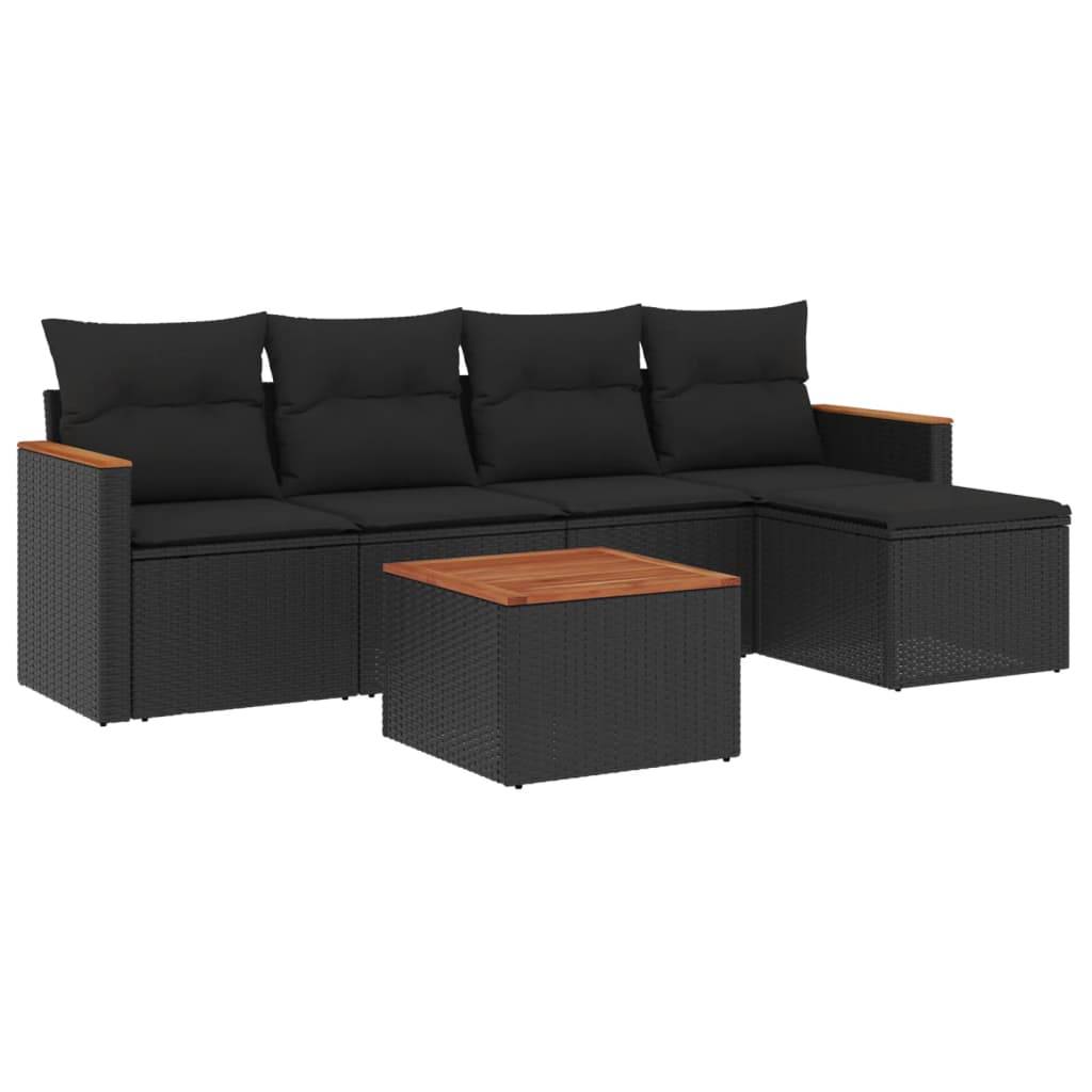 Salon de jardin 6 pcs résine tressée modulable avec table et pouf pour Noir – ComfortXL Outdoor Living - Image 2