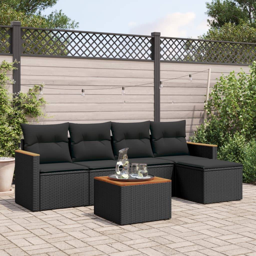 Salon de jardin 6 pcs résine tressée modulable avec table et pouf pour Noir – ComfortXL Outdoor Living - Image 1