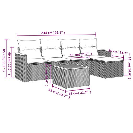 Salon de jardin 6 pcs résine tressée modulable avec table et pouf pour Noir – ComfortXL Outdoor Living - Image 8