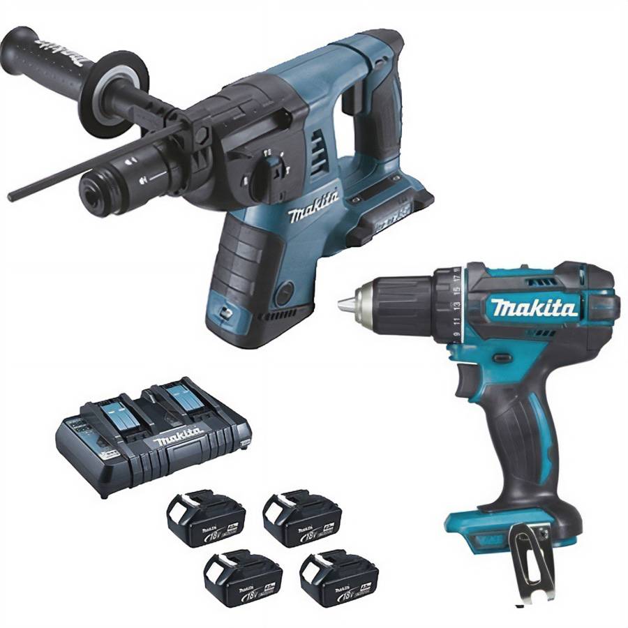 Makita - Lot de 2 machines 18V LXT Perforateur DHR264 + Perceuse visseuse DDF456 - MAKITA - avec 4 batteries 18V 4.0Ah - chargeur - MakPac - DLX2138PTJ - Imagen 1