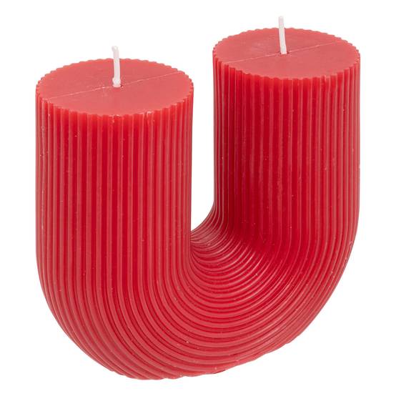 Bougie décorative striée en forme de U Rouge 11 x 12 cm