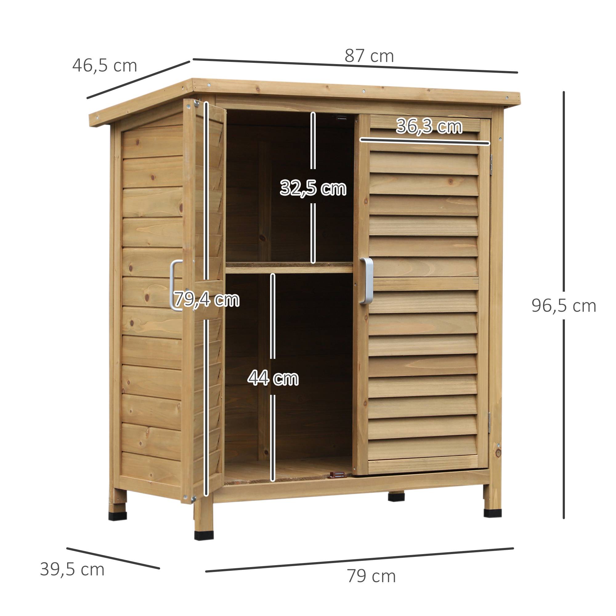 Outsunny - Armoire de jardin sur pied dim. 87x46x96cm portes persiennes toit bitumé bois sapin autoclave vert - Outsunny - Image 3