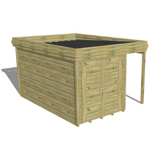 Abri Français - ABRI DE JARDIN bois Pin traité autoclave 27mm - 3,14x4,34m / 14m2 - Bac acier - Plancher bois - Image 1