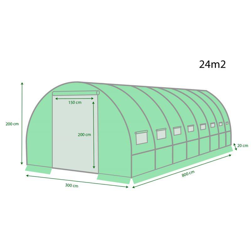 Serre de Jardin Tunnel 24m² - bâche armée - avec fenêtres latérales et porte zipée EUROSPEN - Image 2
