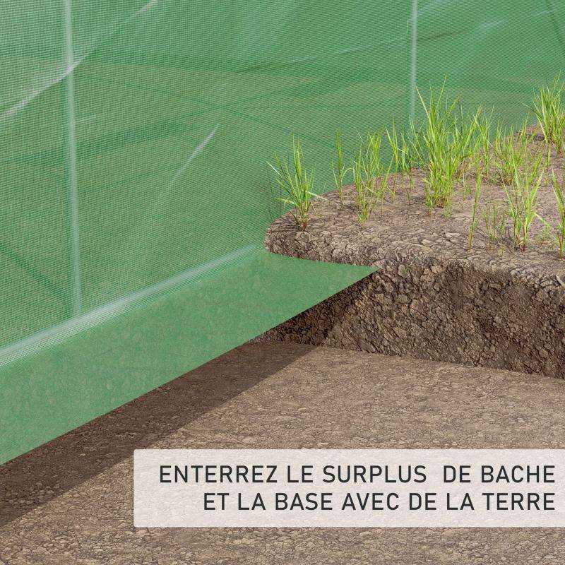 Serre de Jardin Tunnel 24m² - bâche armée - avec fenêtres latérales et porte zipée EUROSPEN - Image 3