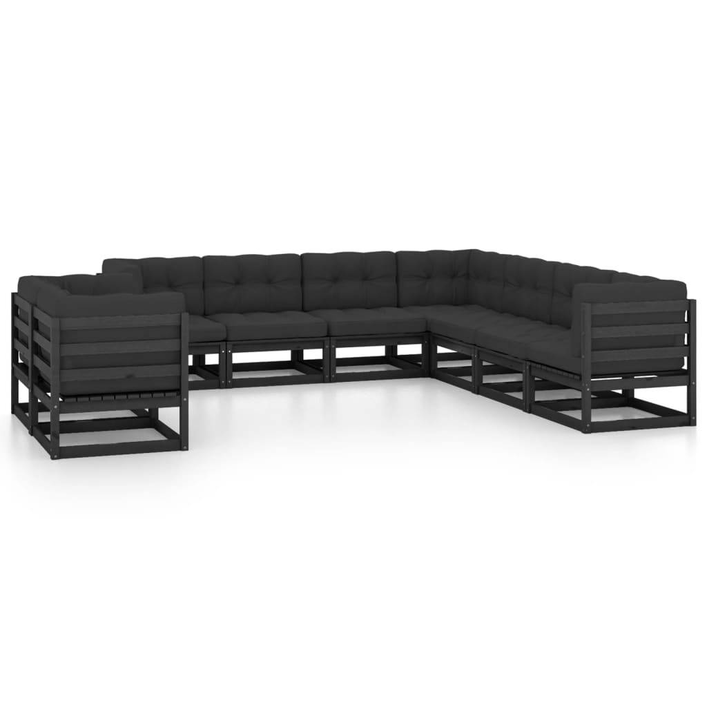 Helloshop26 - Salon de jardin meuble d'extérieur ensemble de mobilier 9 pièces avec coussins noir bois de pin massif - Imagen 1