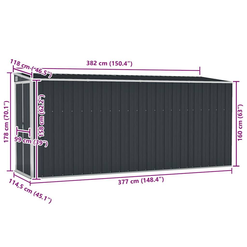 PANGIVO - Abri de jardin mural avec double porte - Acier galvanisé anthracite - 118x382x178 cm - Surface au sol 4,51m² - PANGIVO - Image 7