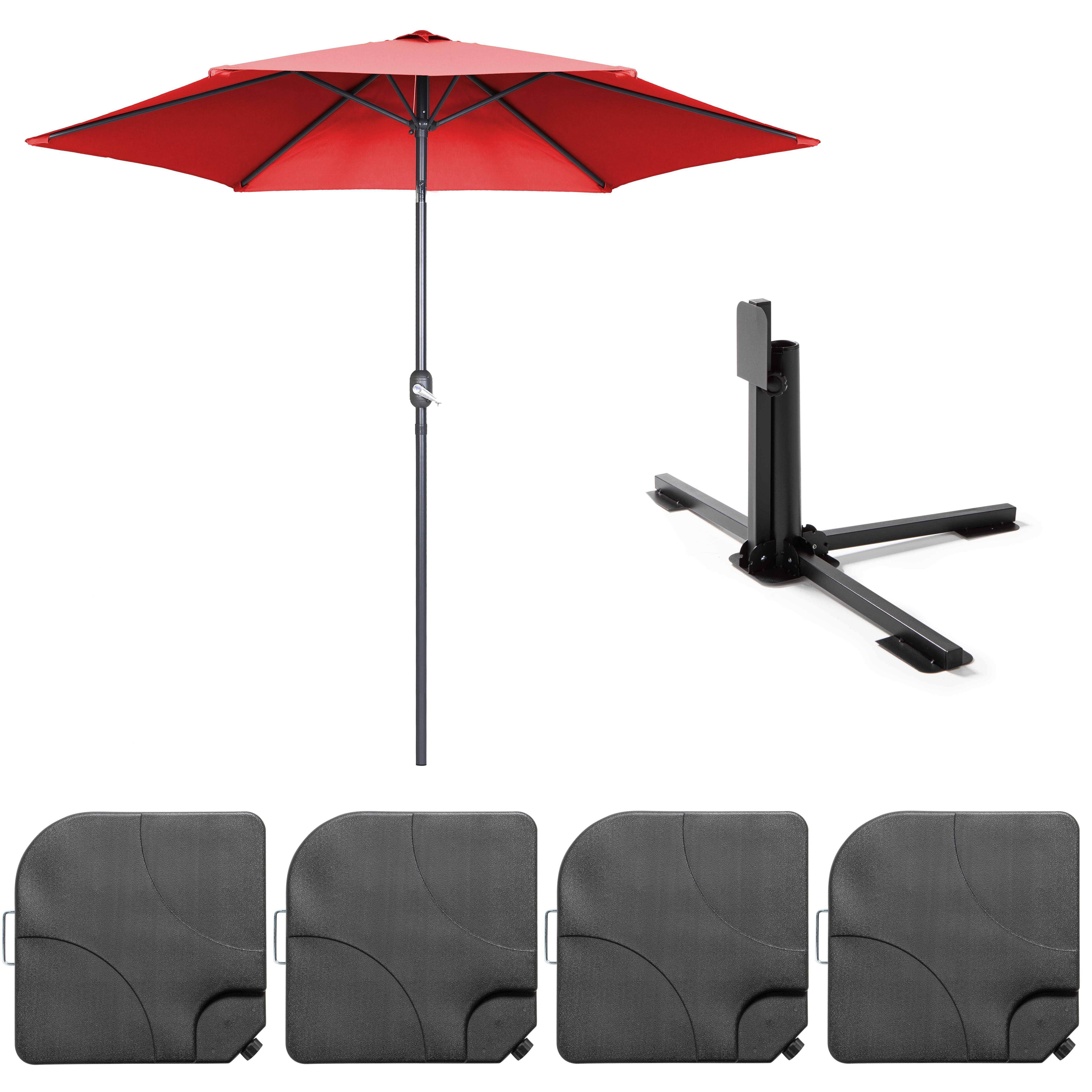 Oviala - Parasol droit inclinable 3m et 4 dalles à lester remplissables rouge Matera - Oviala - Imagen 2