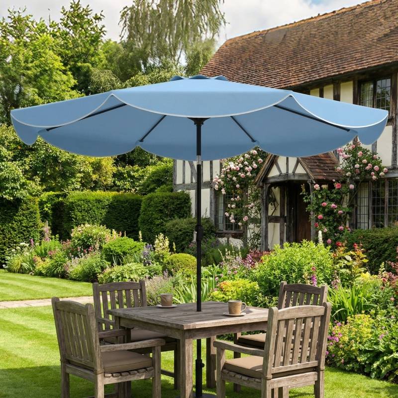 Parasol rond inclinable métal jardin et terrasse ouverture manivelle Ø265cm bleu ciel - ComfortXL Outdoor Living - Image 8