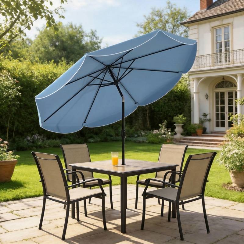 Parasol rond inclinable métal jardin et terrasse ouverture manivelle Ø265cm bleu ciel - ComfortXL Outdoor Living - Image 1