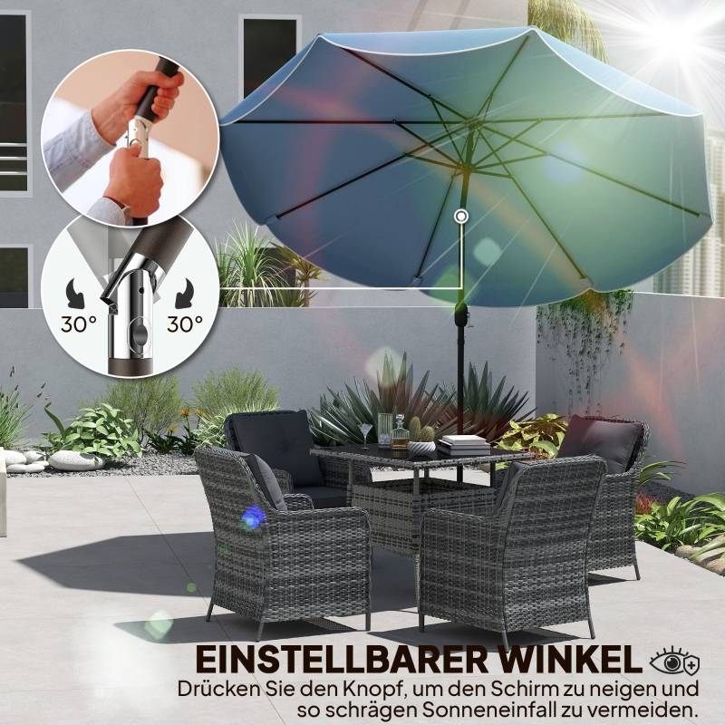 Parasol rond inclinable métal jardin et terrasse ouverture manivelle Ø265cm bleu ciel - ComfortXL Outdoor Living - Image 5