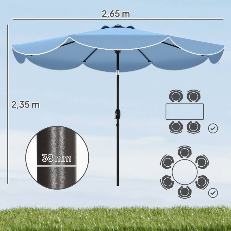 Parasol rond inclinable métal jardin et terrasse ouverture manivelle Ø265cm bleu ciel - ComfortXL Outdoor Living - Image 3