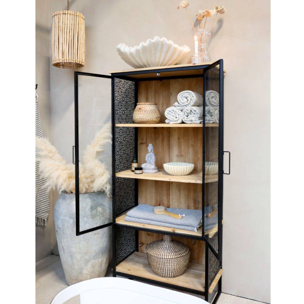 Chemin De Campagne - Armoire vitrine en bois et fer marron et noir 71 x 38.5 x 160 cm Chemin de campagne - Imagen 3