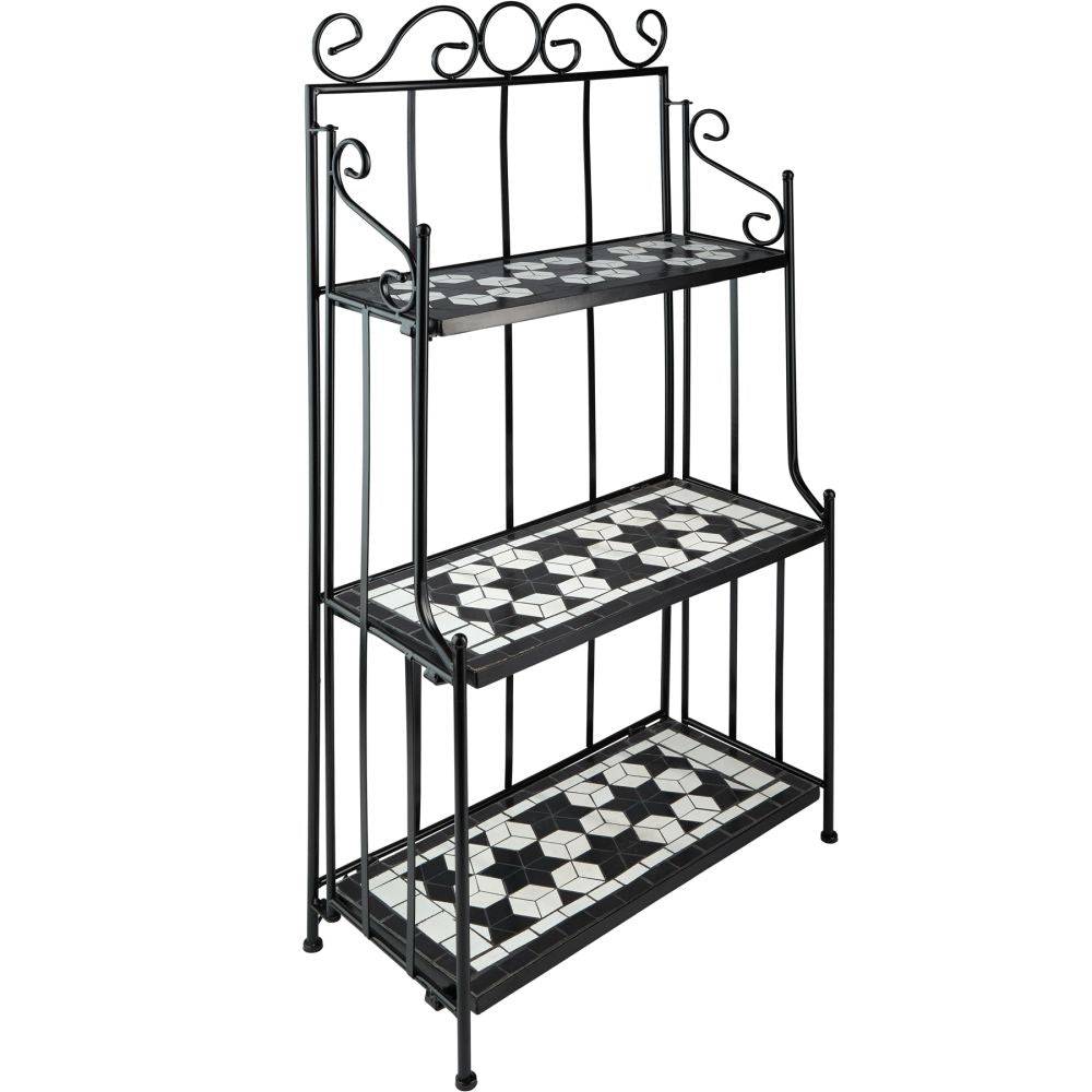 Helloshop26 - Étagère pour plantes mosaïque 3 niveaux 114 cm noir/blanc - Imagen 1
