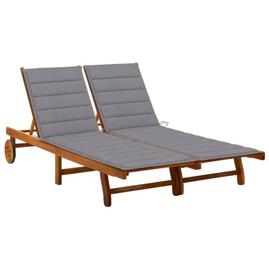 Bain de soleil - Transat - Chaise longue 2 places avec coussins Acacia solide - MEUBLE PRO ny684 - Image 2