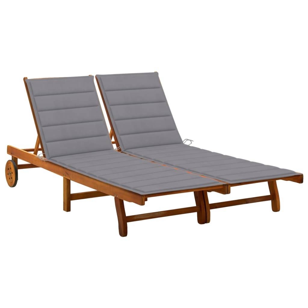 Bain de soleil - Transat - Chaise longue 2 places avec coussins Acacia solide - MEUBLE PRO ny684 - Image 2