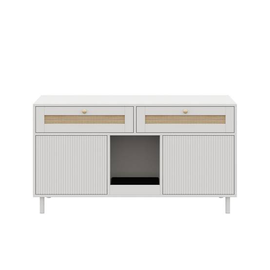 Meuble maison de toilette chat MDF intérieur double porte et tiroirs 120x50x65 Blanc - ComfortXL Outdoor Living - Image 6