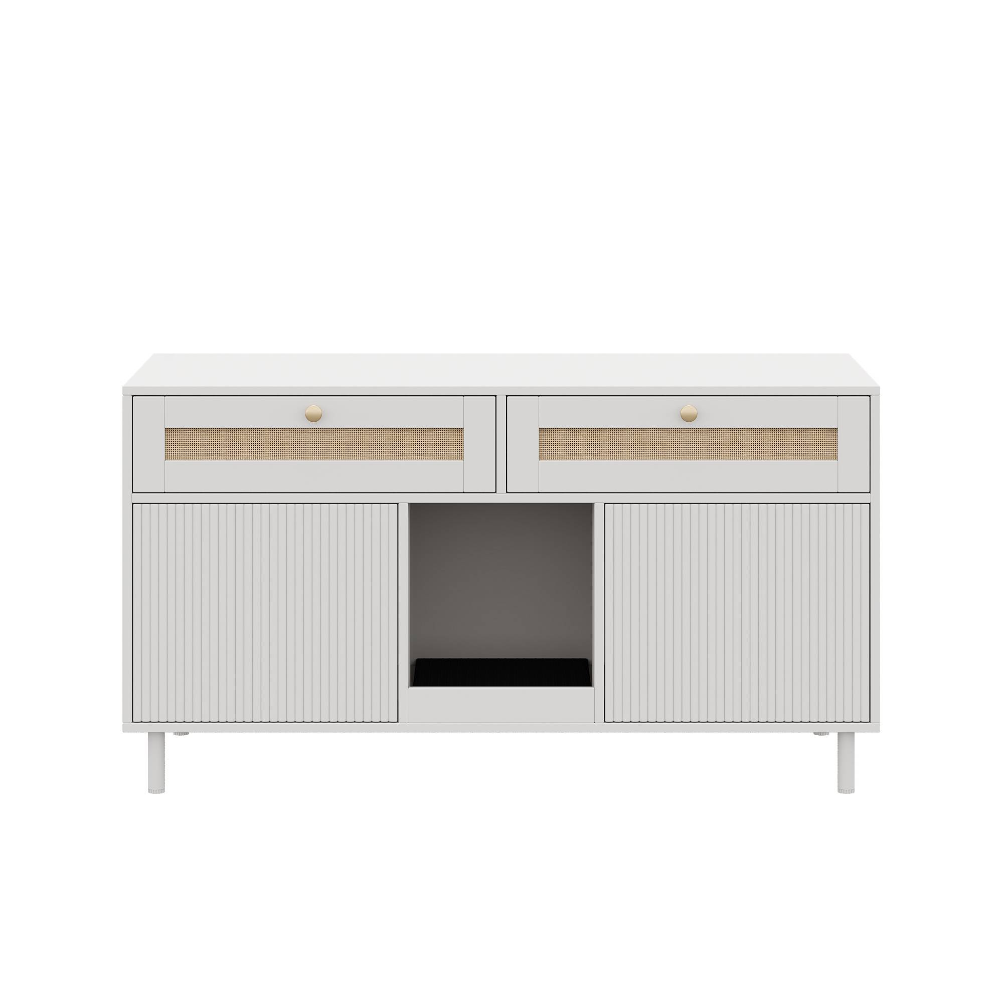 Meuble maison de toilette chat MDF intérieur double porte et tiroirs 120x50x65 Blanc - ComfortXL Outdoor Living - Image 6