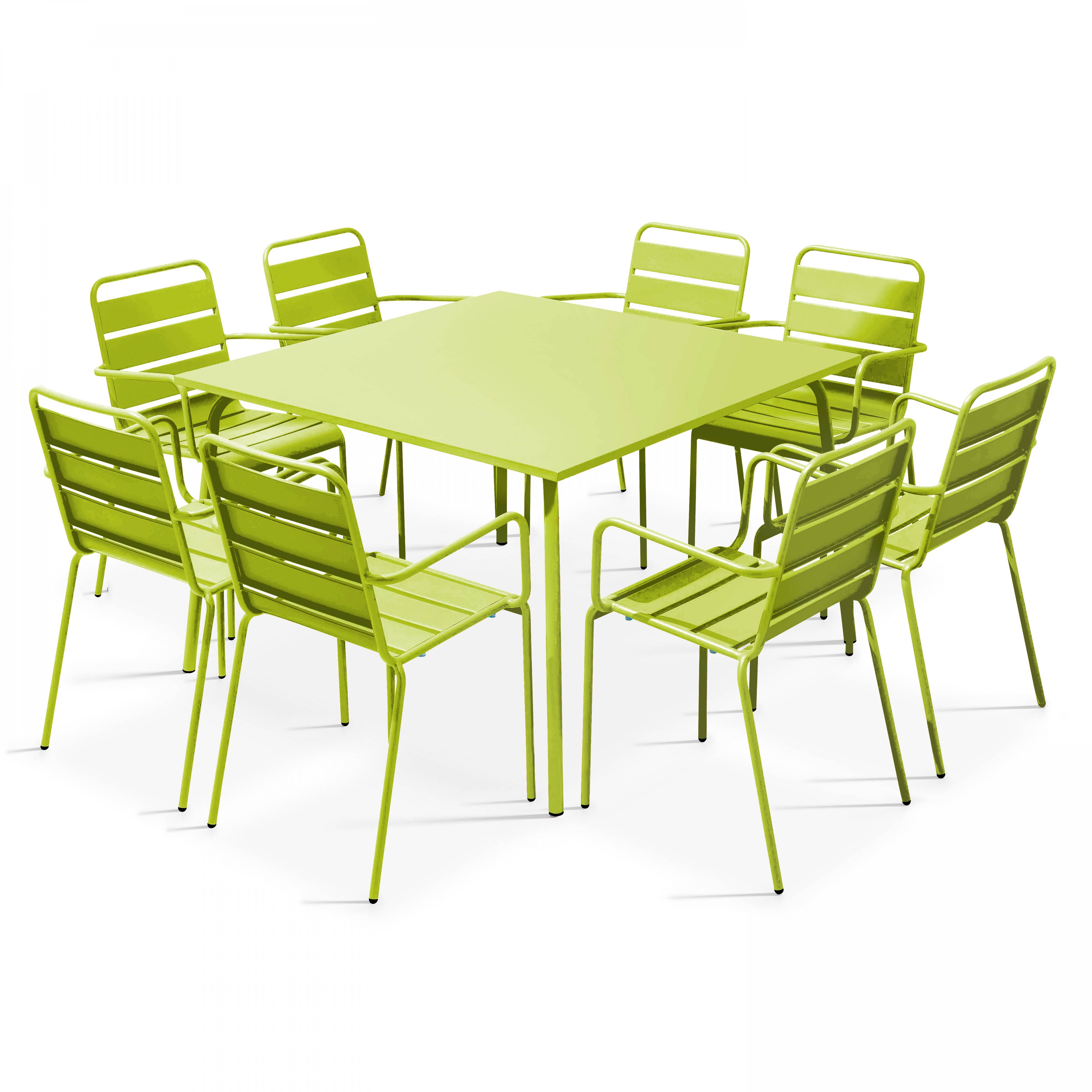 Oviala - Ensemble table de jardin carrée et 8 fauteuils en métal vert Palavas - Oviala - Imagen 1