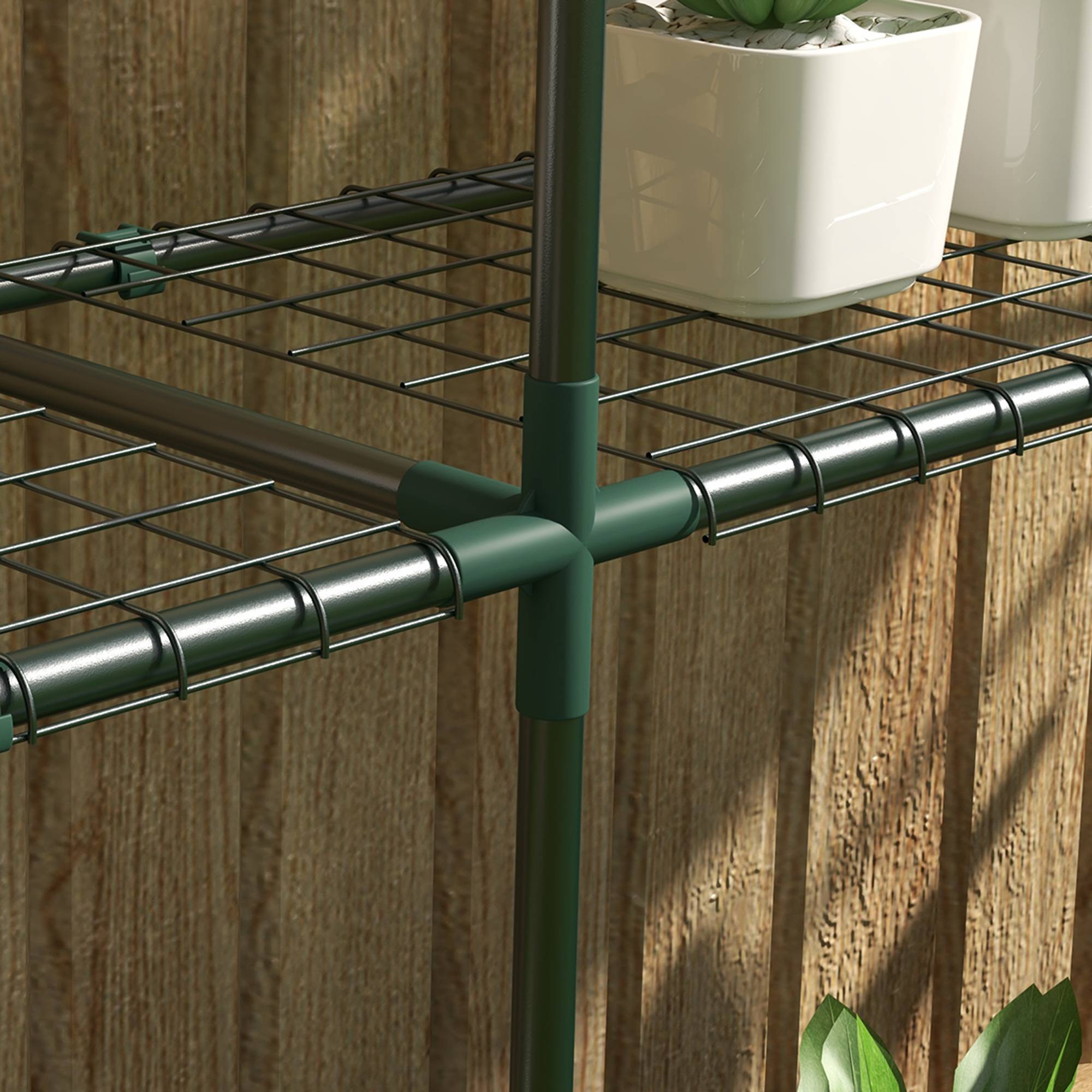 Porte-fleurs 3 niveaux, étagère plantes serres, remises, garages, 222x30x114 cm, vert foncé - Image 10