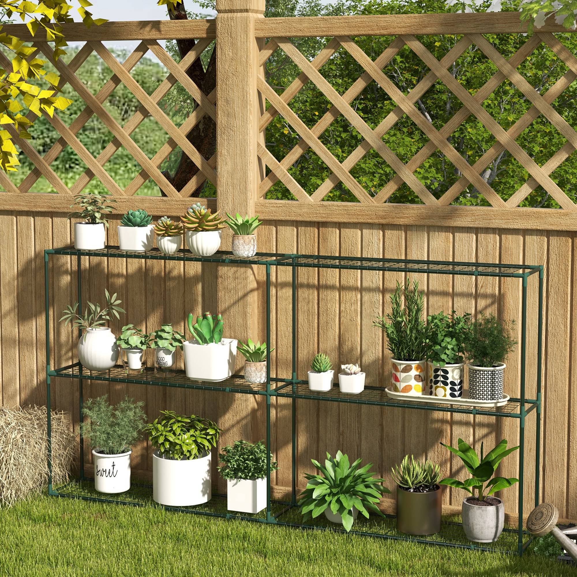 Porte-fleurs 3 niveaux, étagère plantes serres, remises, garages, 222x30x114 cm, vert foncé - Image 3