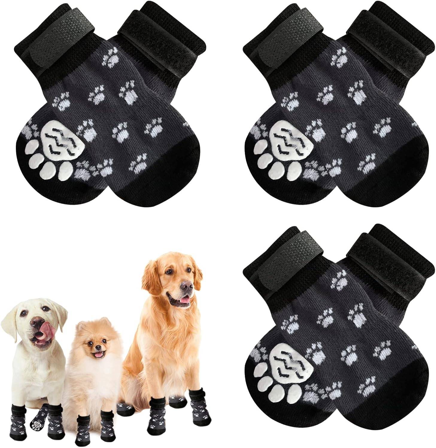 3 Paires Chaussettes Antidérapantes avec Sangle de Fixation Réglable Patte Noir S