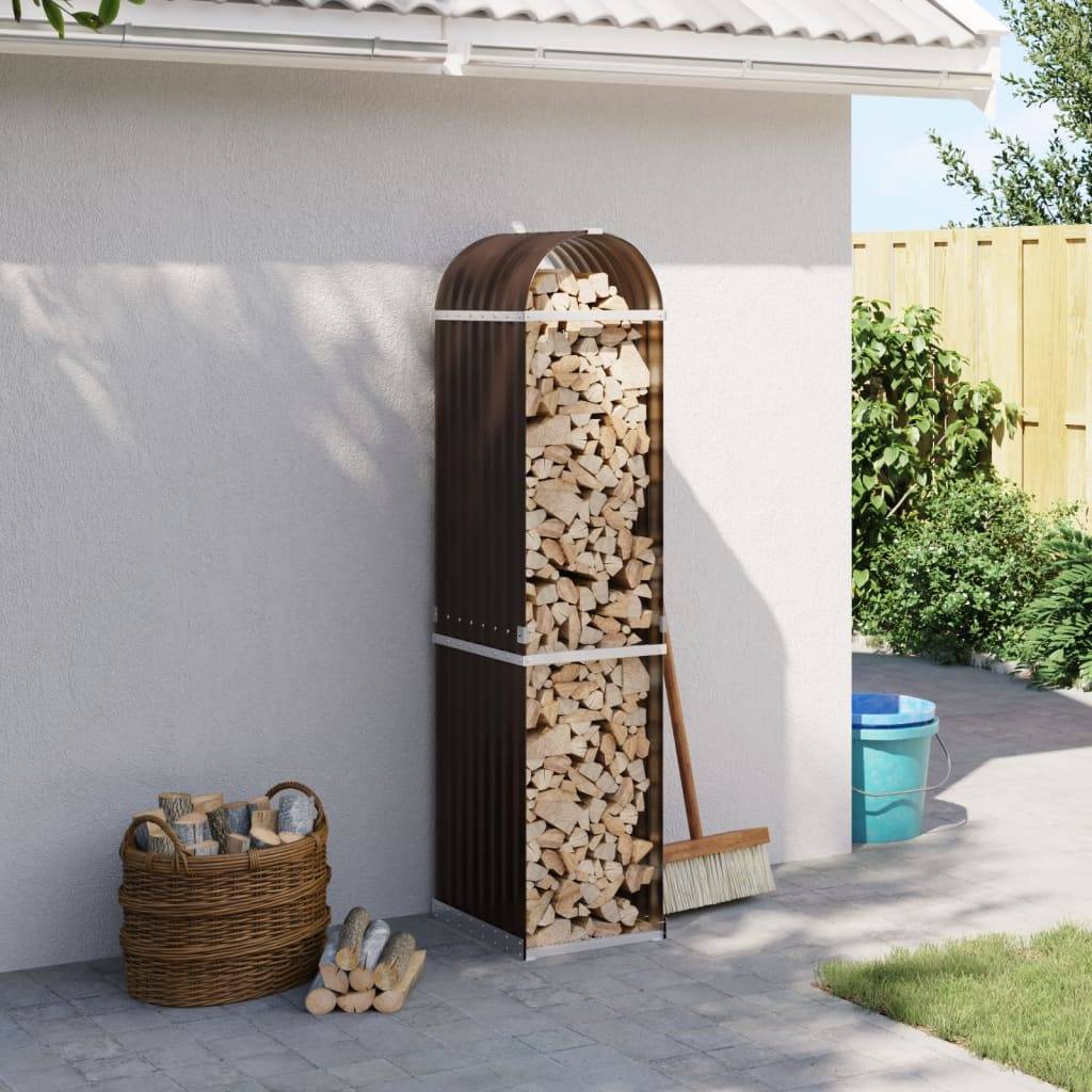 Range-bûches acier galvanisé pour bois de chauffage extérieur Marron 170cm – ComfortXL Outdoor Living - Image 1