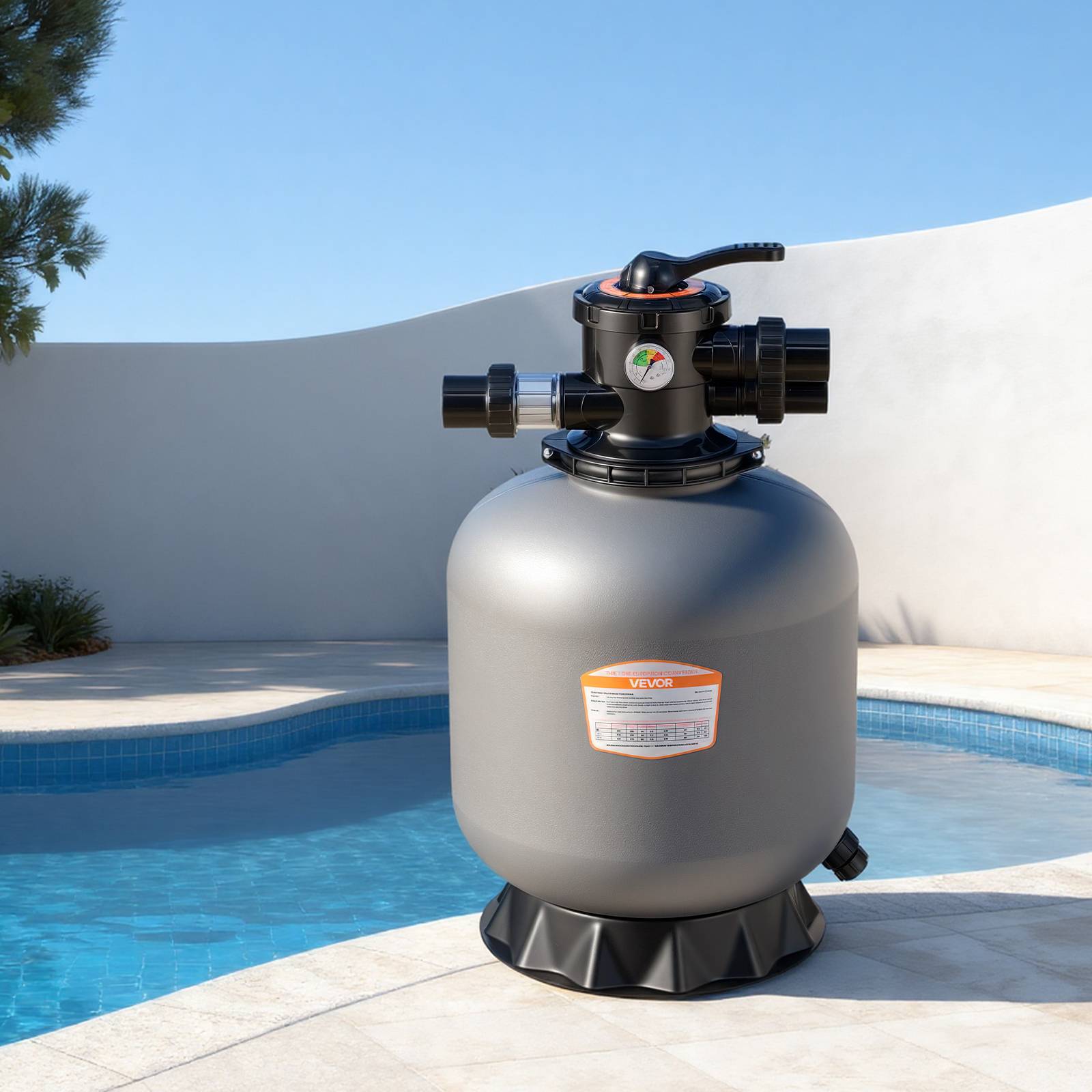 Vevor - VEVOR Filtre à sable 45,7 cm, 151,4 L/min pour piscines hors-sol et creusées, vanne 7 voies, PE anti-corrosion, raccords 1-1/2 pouces. - Image 1