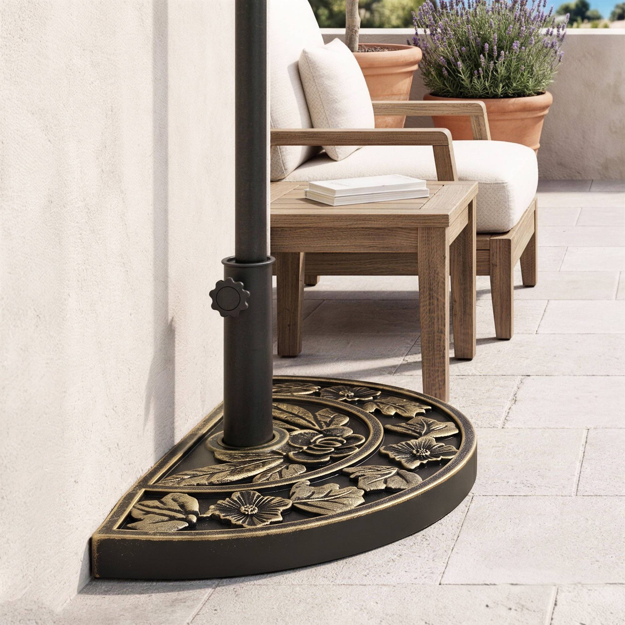 Support parasol 9 kg semi-circulaire, mat Ø3,8 cm et Ø4,8 cm, 50x31x32 cm, bronze - Image 10