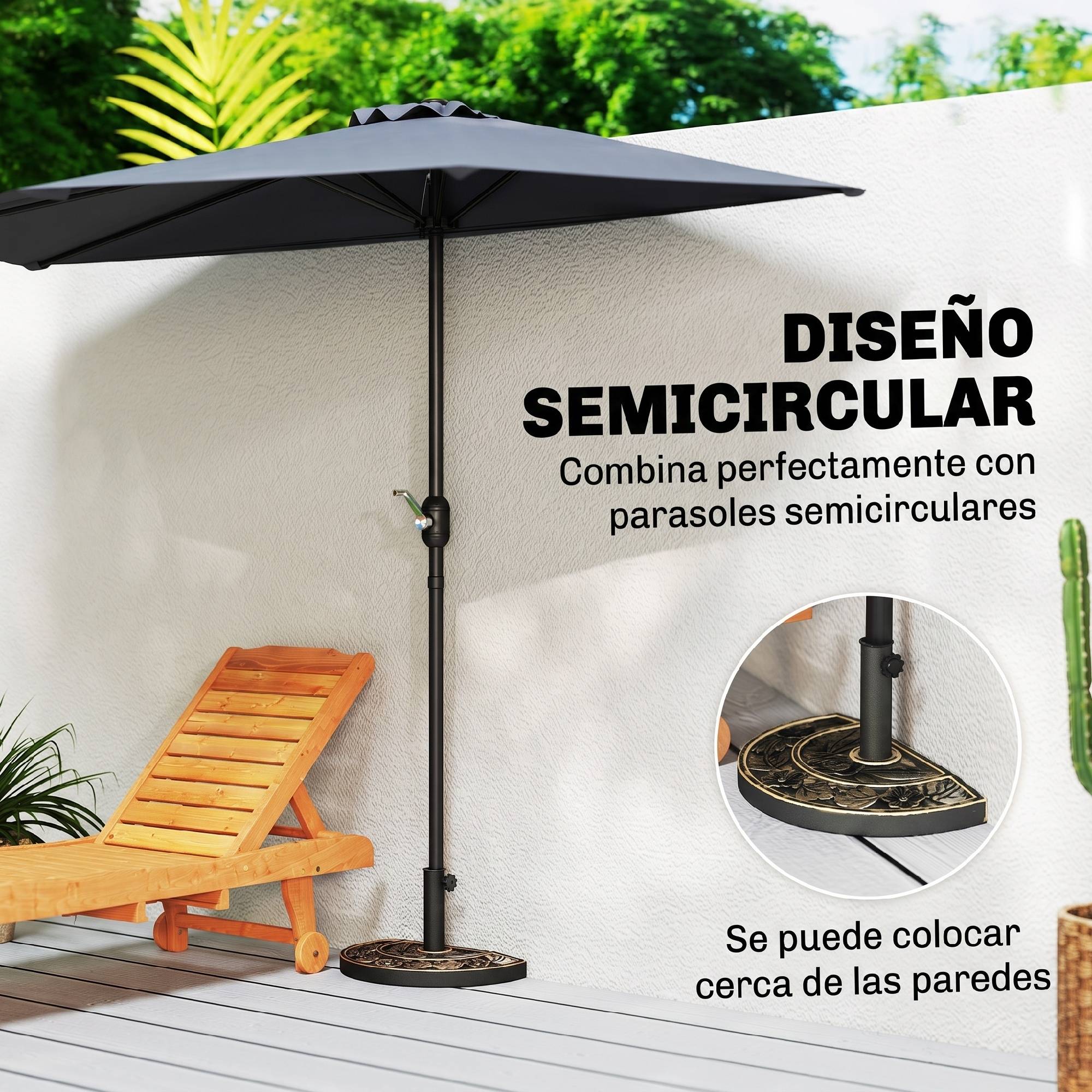 Support parasol 9 kg semi-circulaire, mat Ø3,8 cm et Ø4,8 cm, 50x31x32 cm, bronze - Image 8
