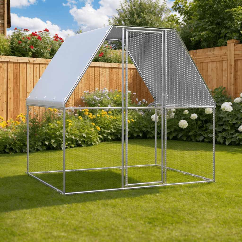 Poulailler enclos 2x2x2m acier galvanisé petits animaux jardin Argenté – ComfortXL Outdoor Living - Image 1