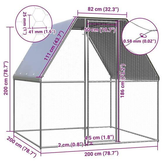 Poulailler enclos 2x2x2m acier galvanisé petits animaux jardin Argenté – ComfortXL Outdoor Living - Image 5