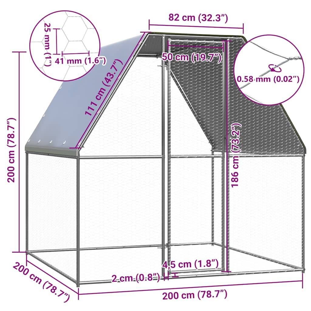 Poulailler enclos 2x2x2m acier galvanisé petits animaux jardin Argenté – ComfortXL Outdoor Living - Image 5