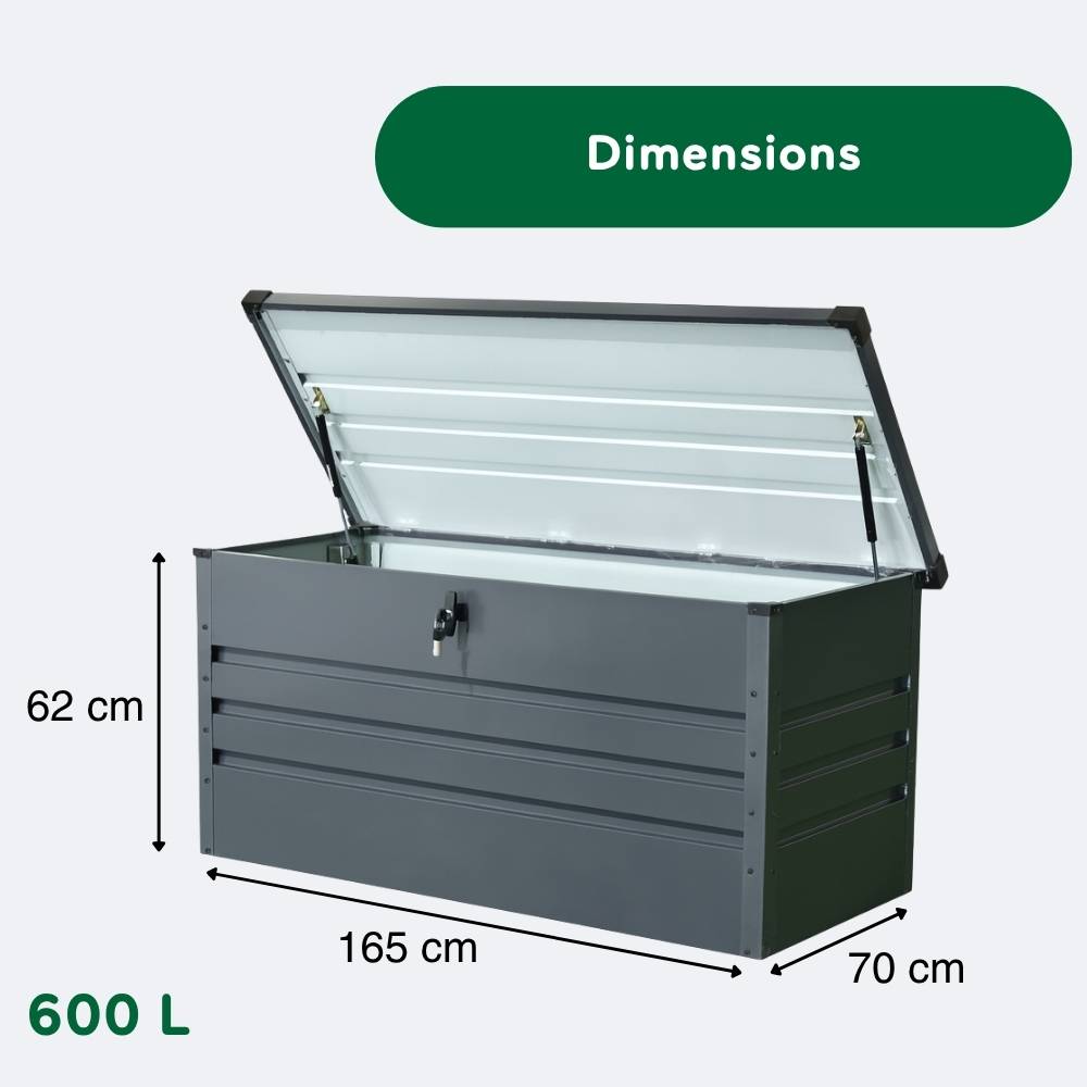 Terre Jardin - Coffre de rangement extérieur pour jardin  - 600 L - Anthracite, acier galvanisé - 165 x 70 x 62 - Gris - TERRE JARDIN - Imagen 2
