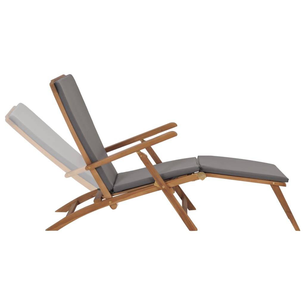 Vidaxl - Chaise longue avec coussin Gris foncé Bois de teck solide vidaXL 47409 - Imagen 2