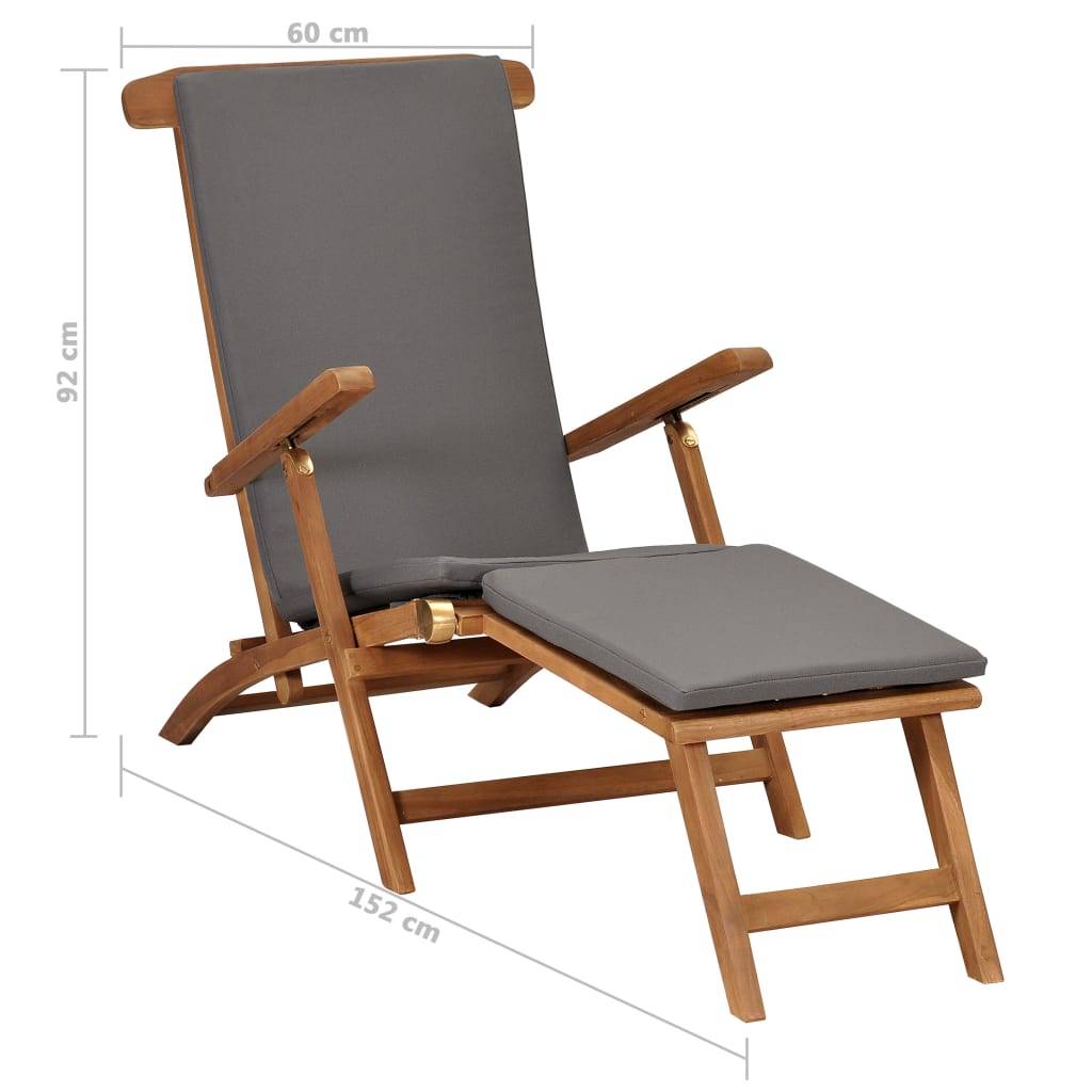 Vidaxl - Chaise longue avec coussin Gris foncé Bois de teck solide vidaXL 47409 - Imagen 3