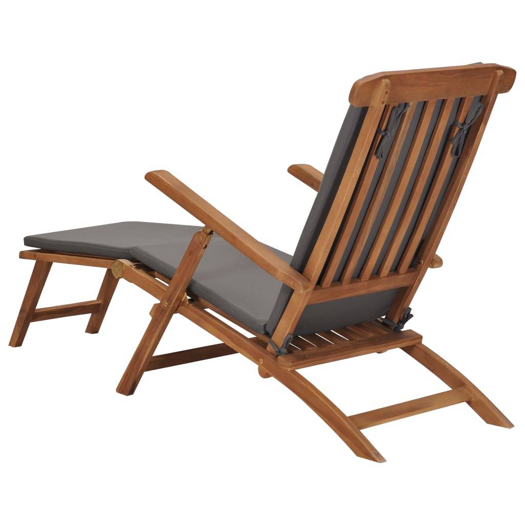 Vidaxl - Chaise longue avec coussin Gris foncé Bois de teck solide vidaXL 47409 - Imagen 6
