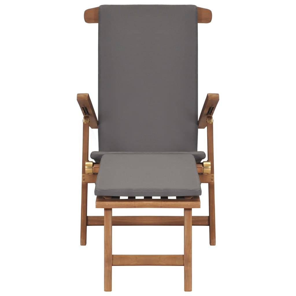 Vidaxl - Chaise longue avec coussin Gris foncé Bois de teck solide vidaXL 47409 - Imagen 5