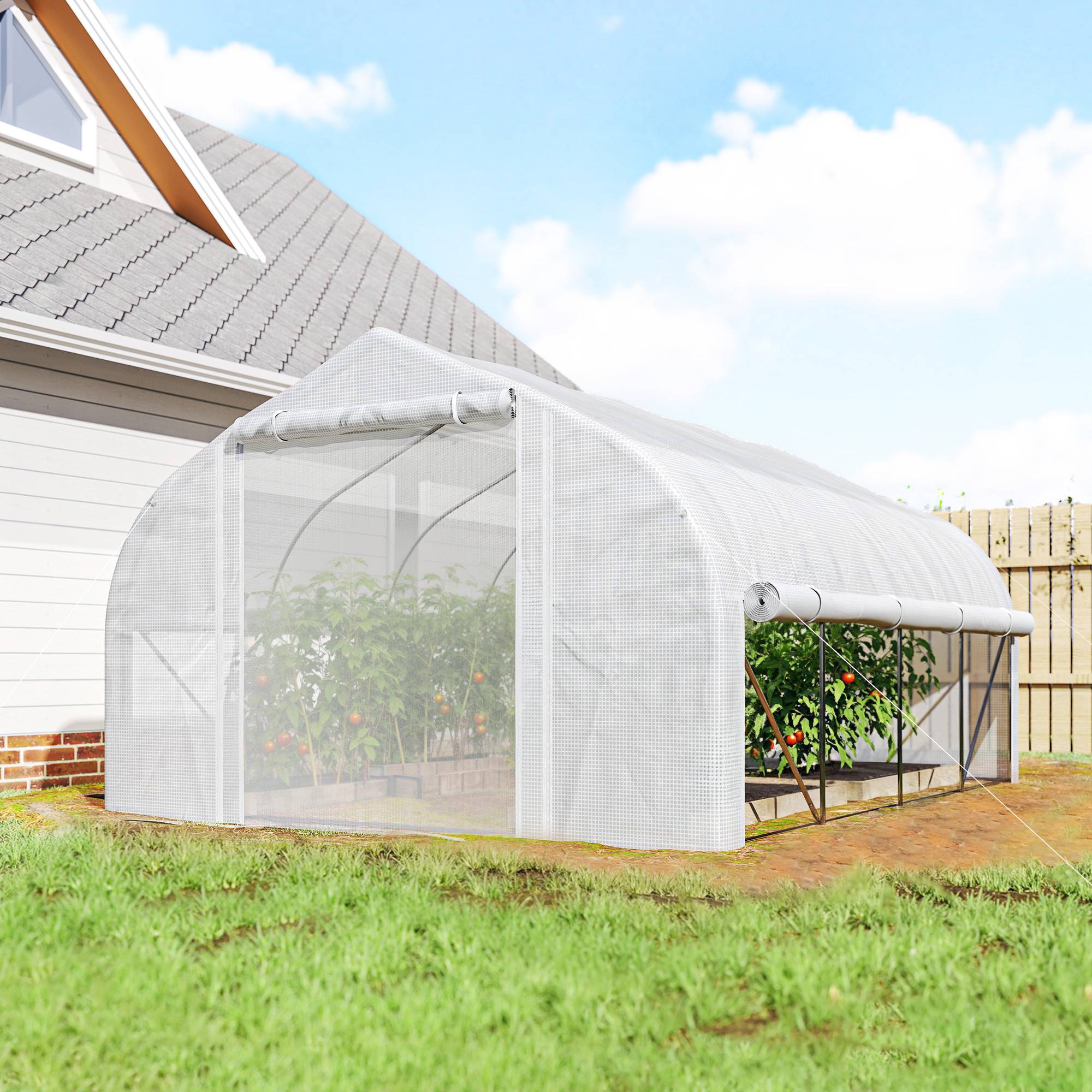 ComfortXL - Serre tunnel 12 m² PE 140 g/m² 395 x 300 x 200 cm blanche potager ventilé - ComfortXL Outdoor Living