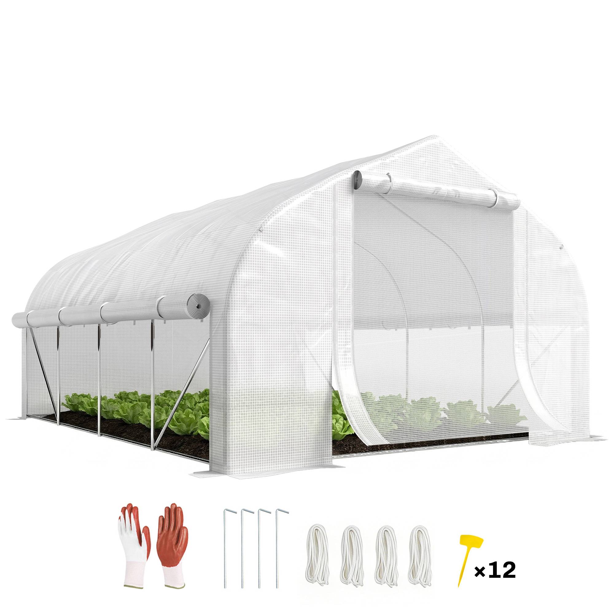 Serre tunnel jardin 12m² PE acier culture porte 8 fenêtres 395x300x200cm blanc - ComfortXL Outdoor Living