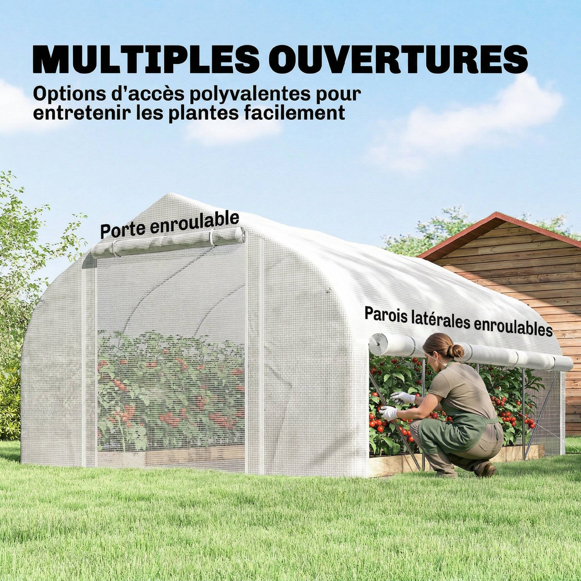 Serre tunnel jardin 12m² PE acier culture porte 8 fenêtres 395x300x200cm blanc - ComfortXL Outdoor Living - Image 6