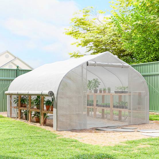 Serre tunnel jardin 12m² PE acier culture porte 8 fenêtres 395x300x200cm blanc - ComfortXL Outdoor Living - Image 4