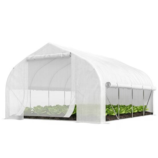 Serre tunnel jardin 12m² PE acier culture porte 8 fenêtres 395x300x200cm blanc - ComfortXL Outdoor Living - Image 2