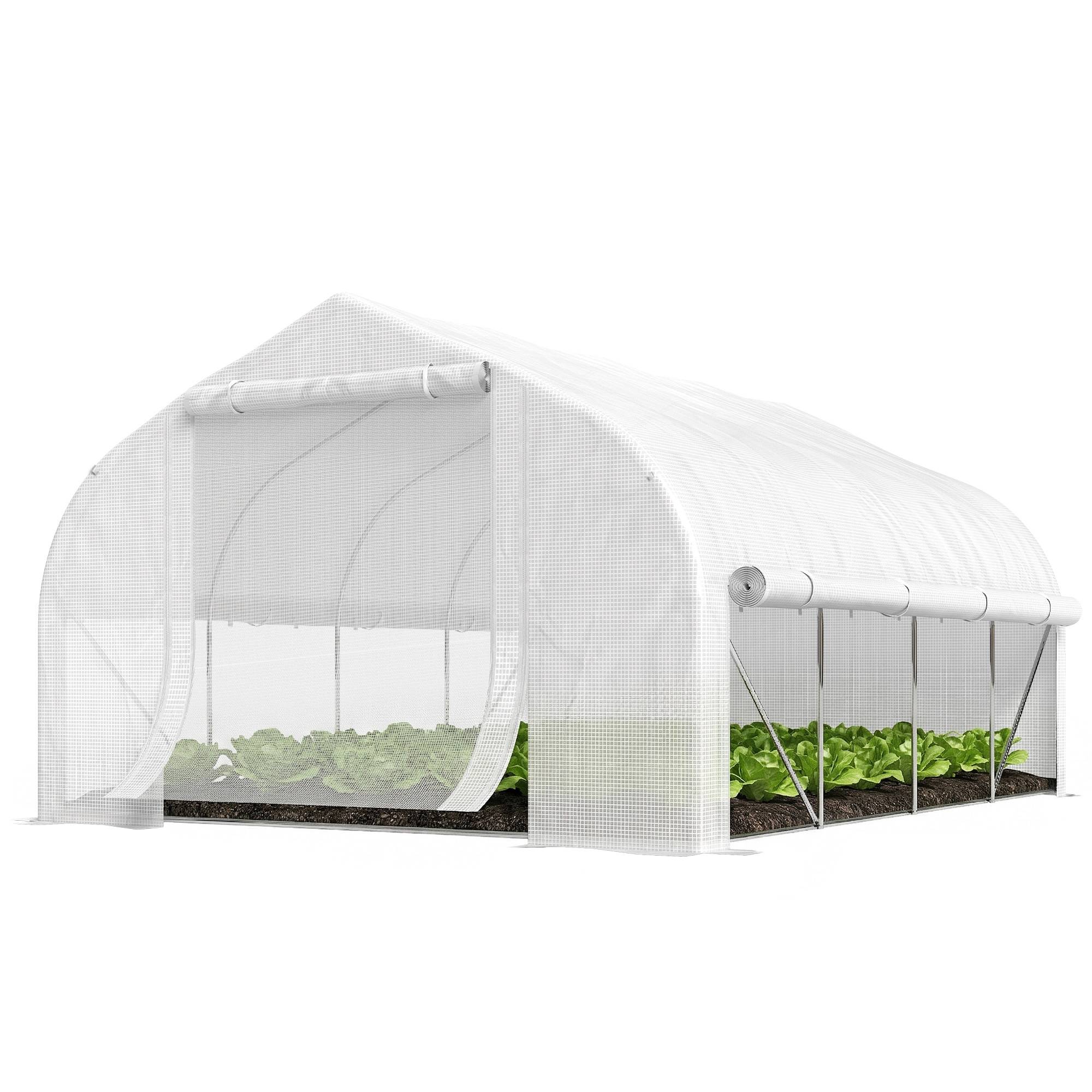 Serre tunnel jardin 12m² PE acier culture porte 8 fenêtres 395x300x200cm blanc - ComfortXL Outdoor Living - Image 2