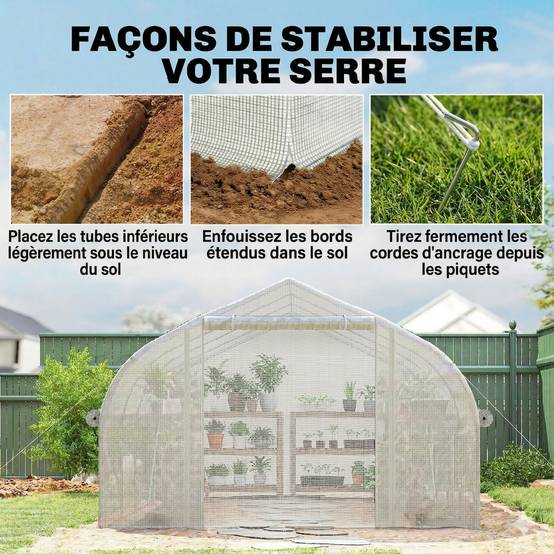 Serre tunnel jardin 12m² PE acier culture porte 8 fenêtres 395x300x200cm blanc - ComfortXL Outdoor Living - Image 10