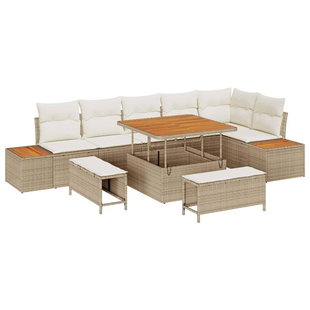 Salon de Jardin 8 Places Modulable en Polyrotin avec 2 Méridiennes et Table Terrasse Beige – ComfortXL Outdoor Living - Image 2