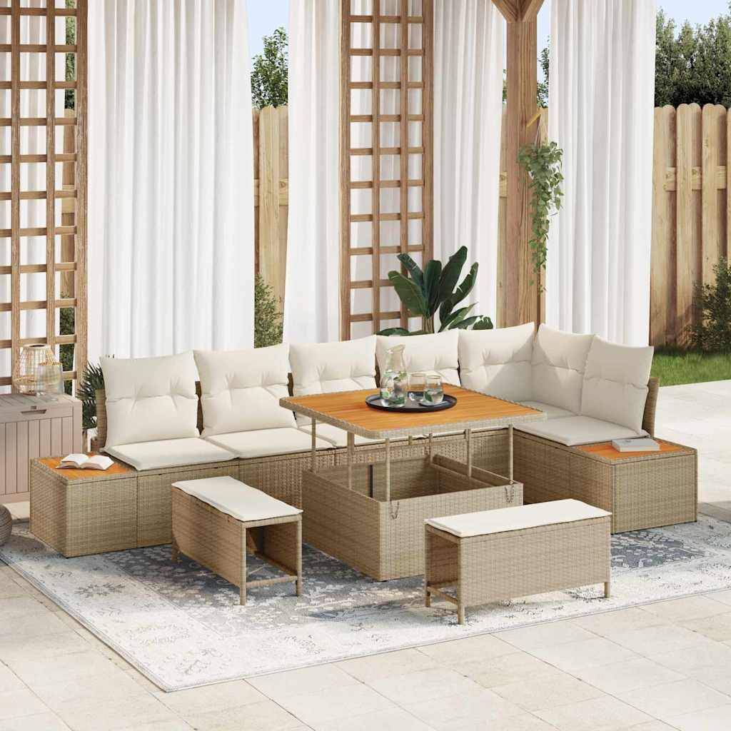 Salon de Jardin 8 Places Modulable en Polyrotin avec 2 Méridiennes et Table Terrasse Beige – ComfortXL Outdoor Living - Image 1